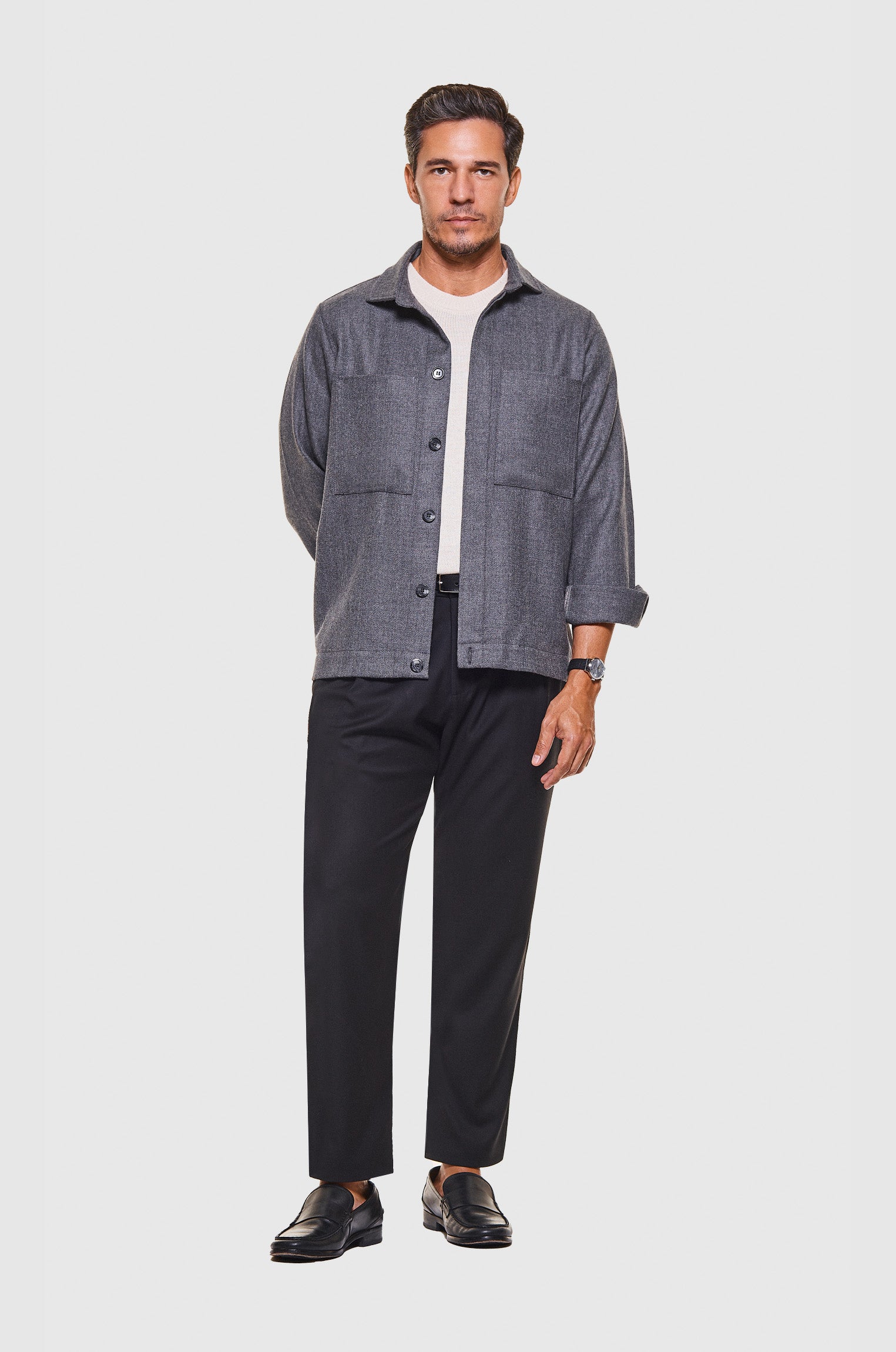 Overshirt Lã Merino Cinza Mescla