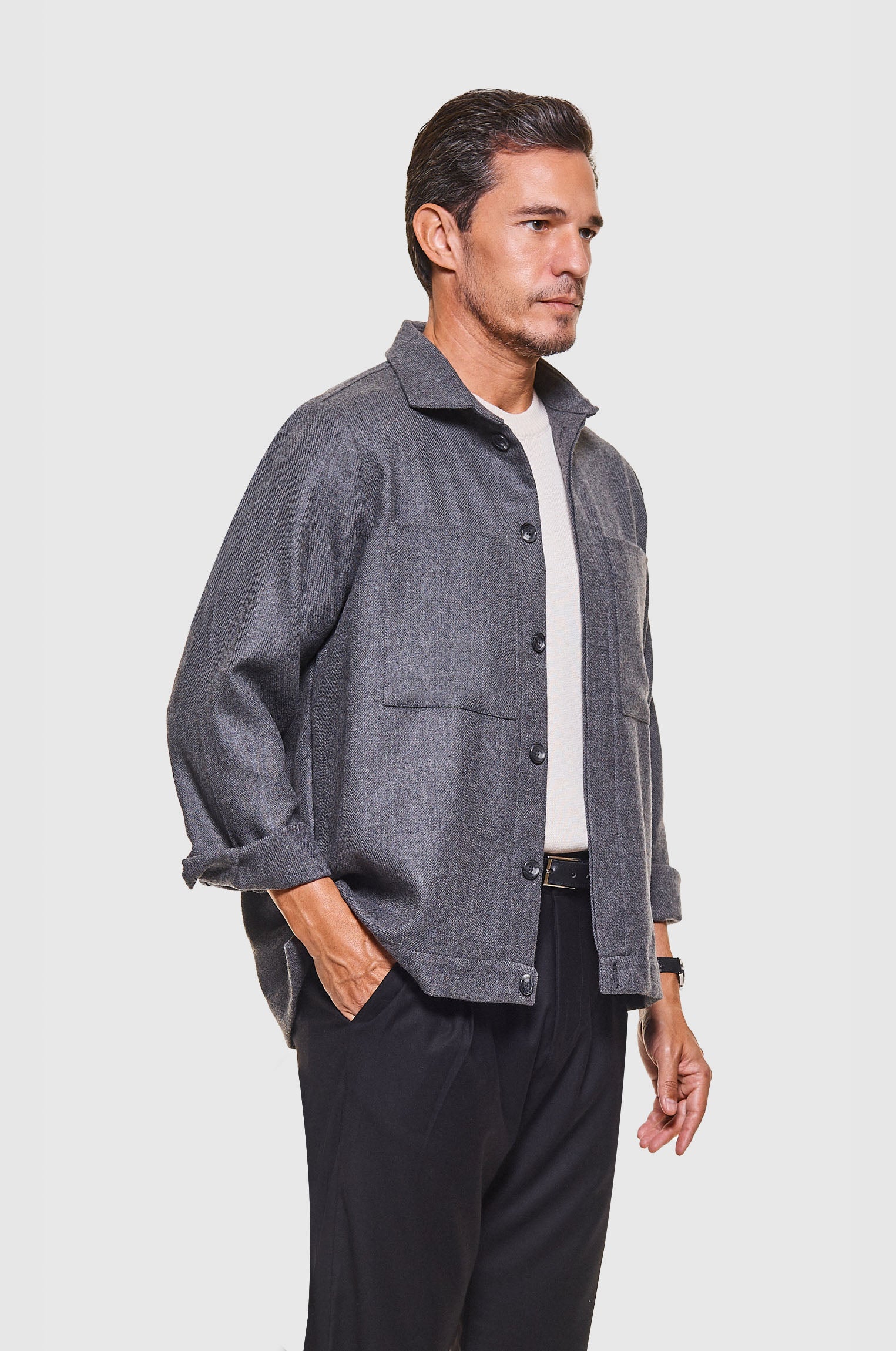 Overshirt Lã Merino Cinza Mescla