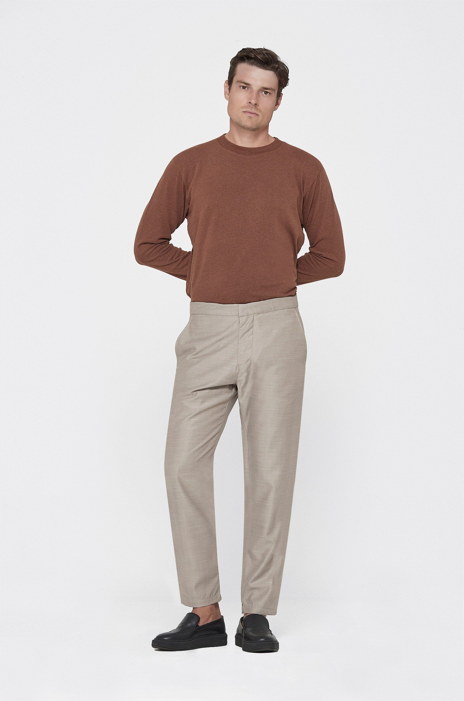 Calça Alfaiataria Tropical Bege Rajada