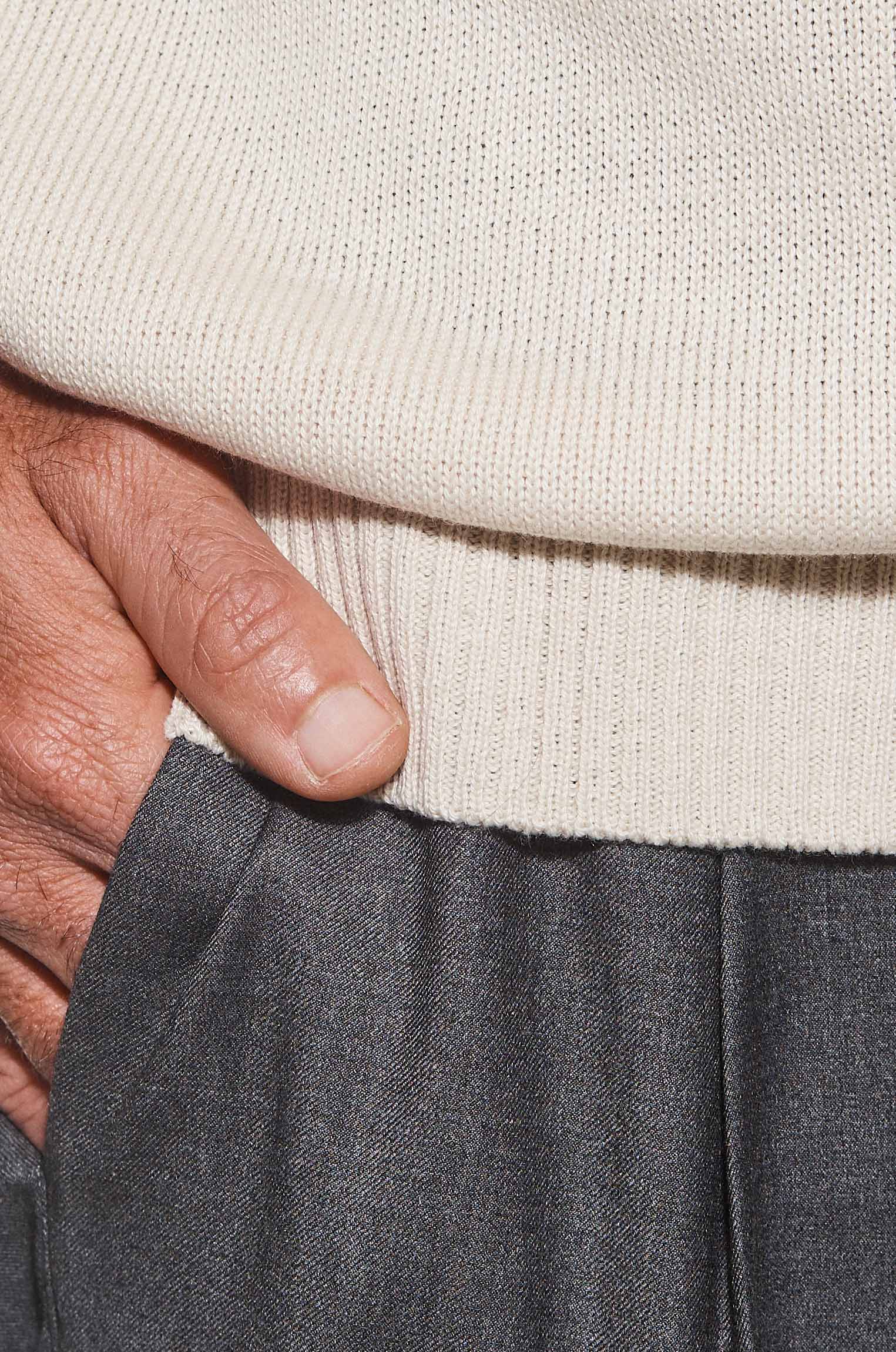 Camiseta Tricô Barra Canelada Bege