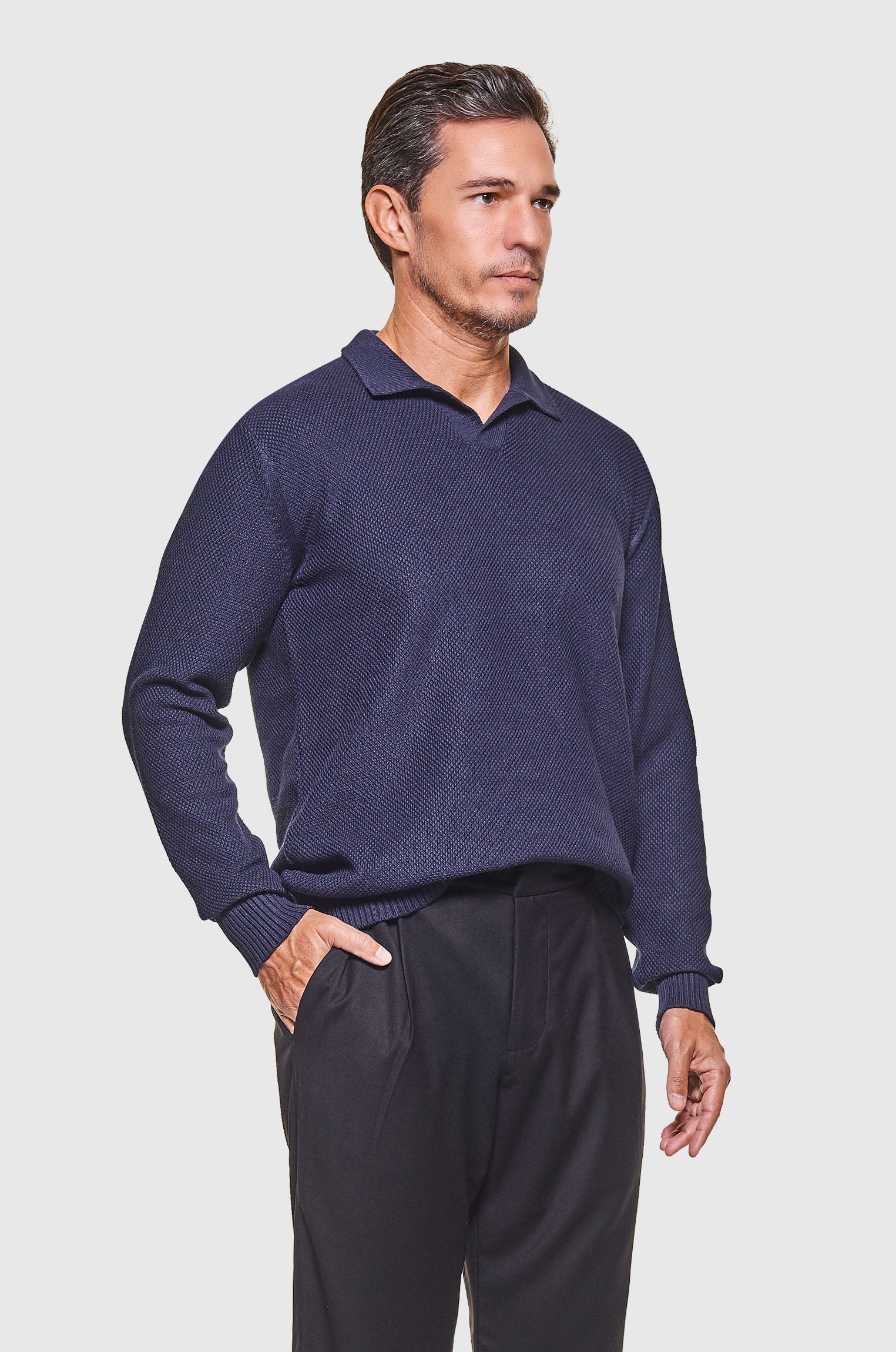 Polo Tricô Crochê Sem Botões Marinho