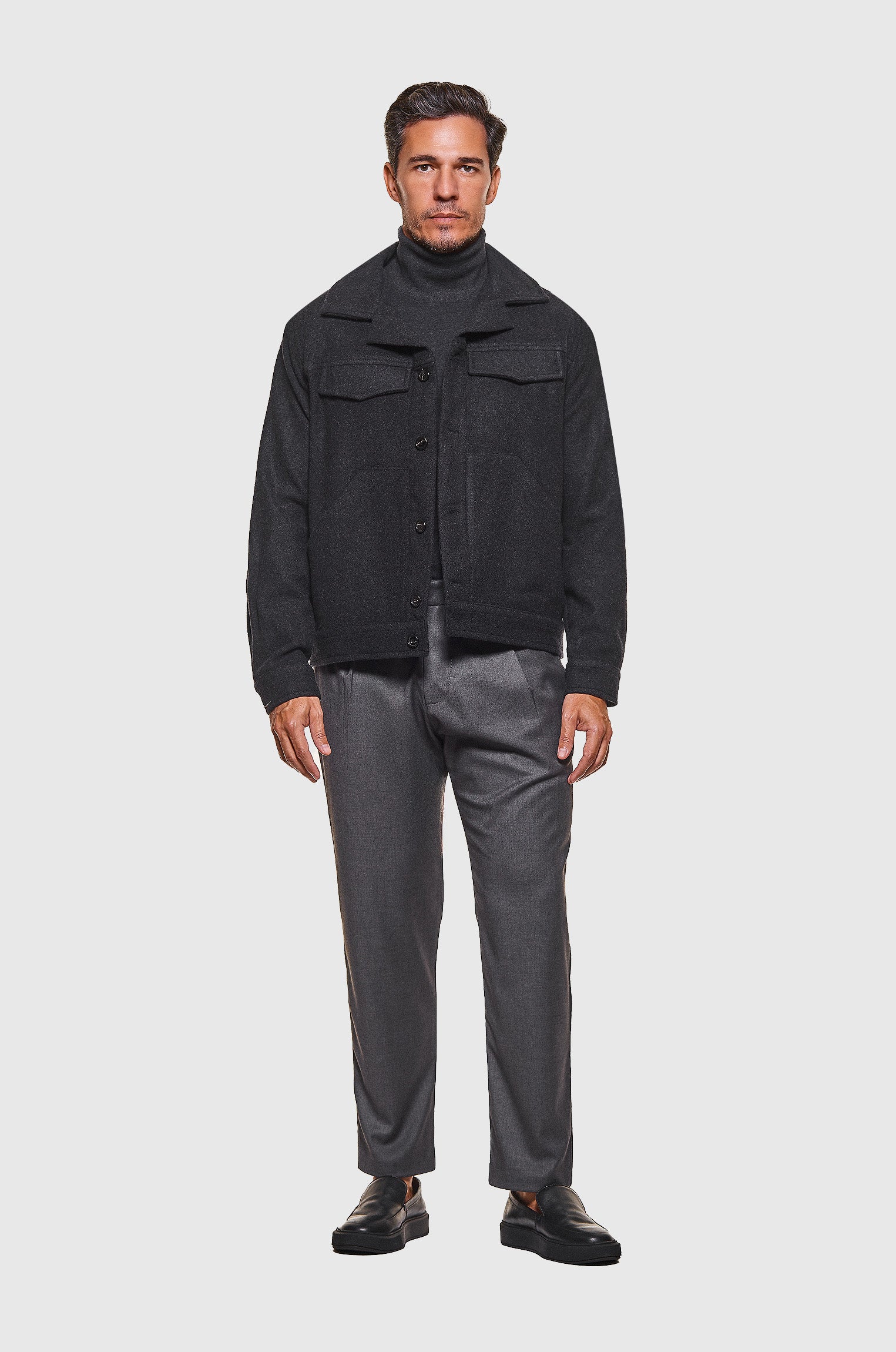 Jaqueta Trucker Lã Preto Mescla