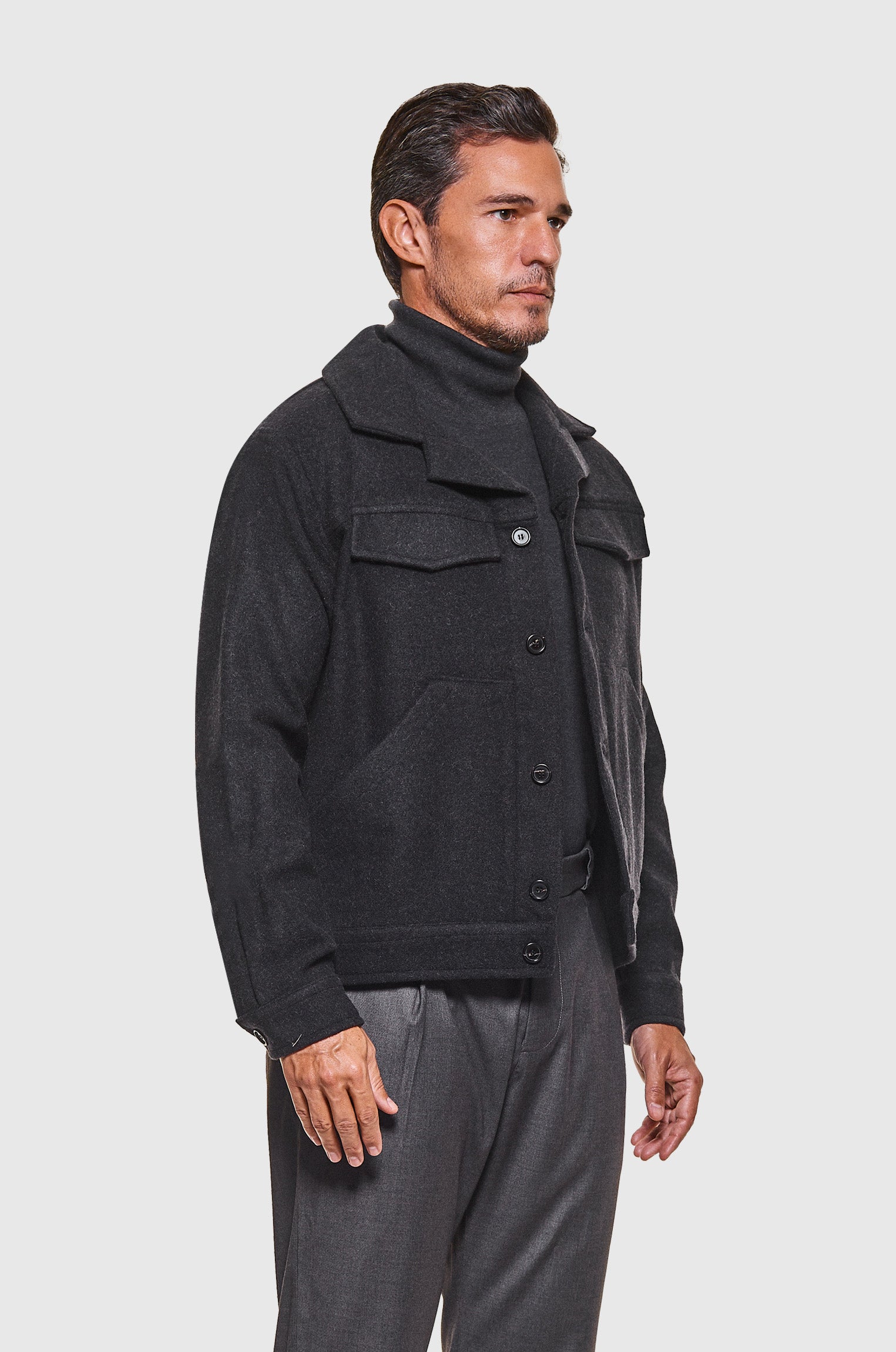 Jaqueta Trucker Lã Preto Mescla