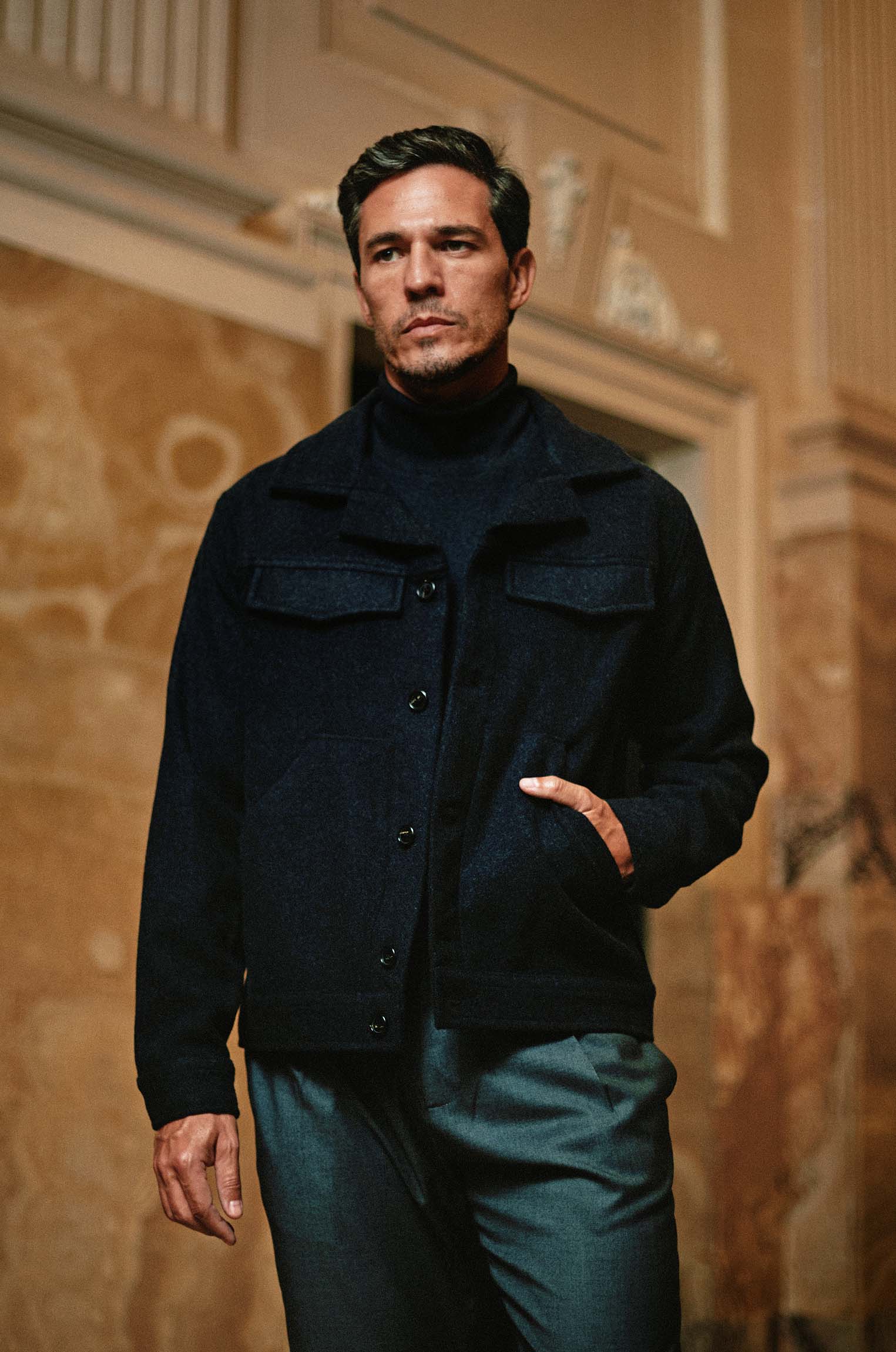 Jaqueta Trucker Lã Preto Mescla