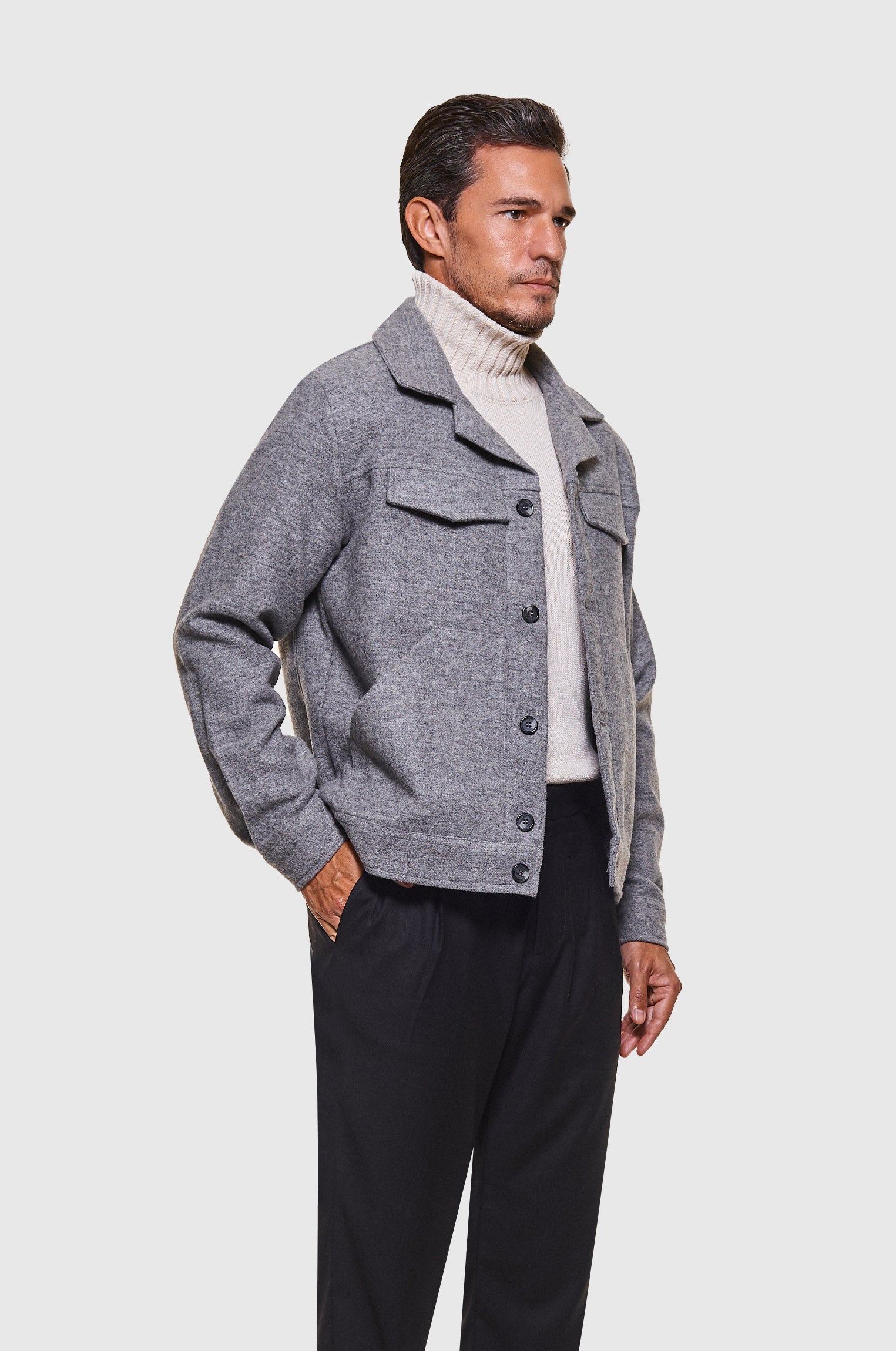 Jaqueta Trucker Lã Cinza Mescla