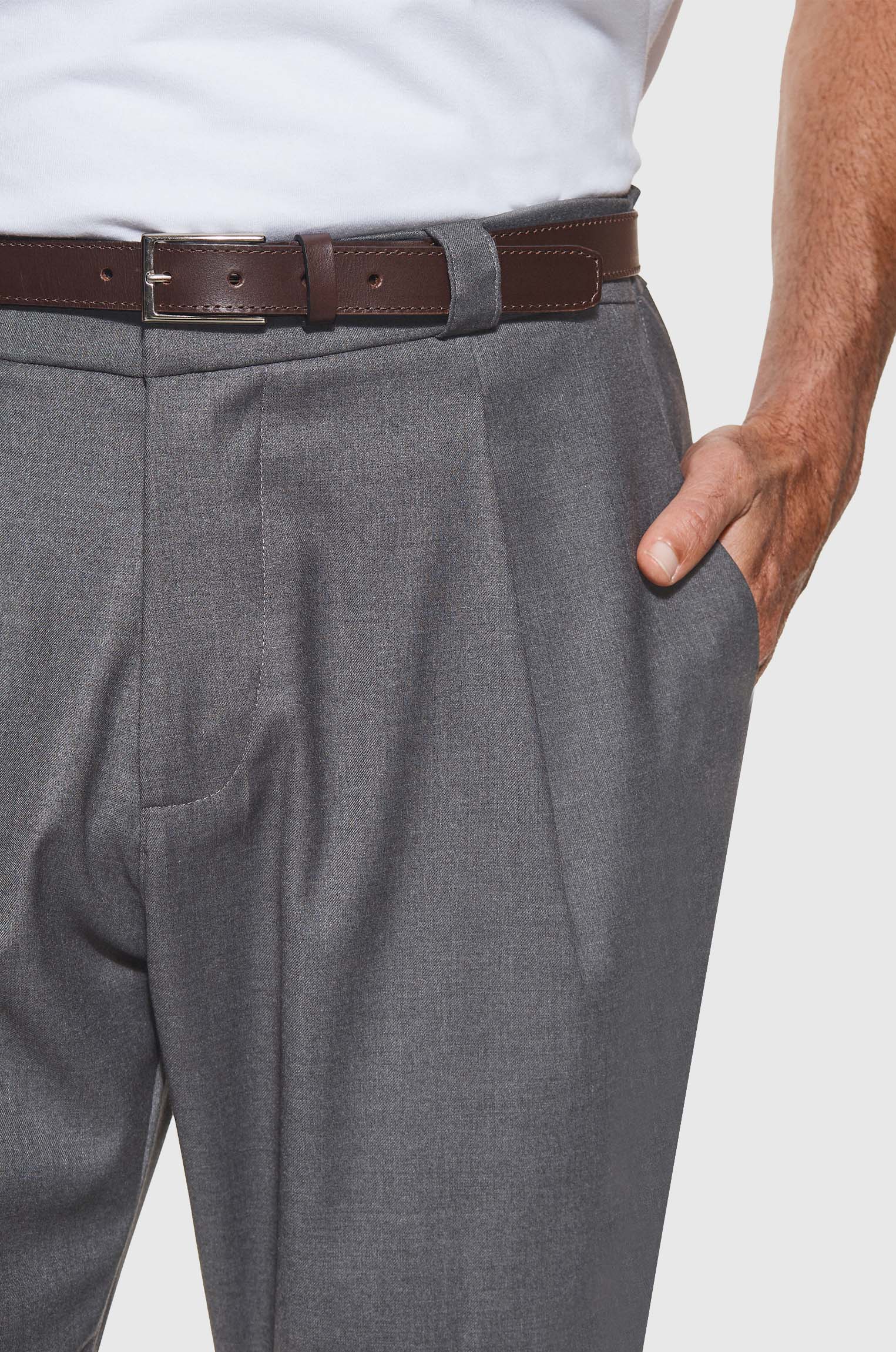 Calça Alfaiataria Prega Minimalista Cinza