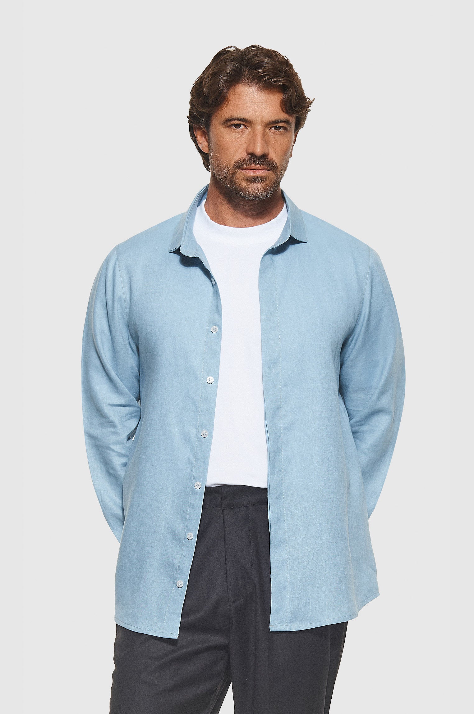 Camisa 100% Linho Clinn Azul Ceu