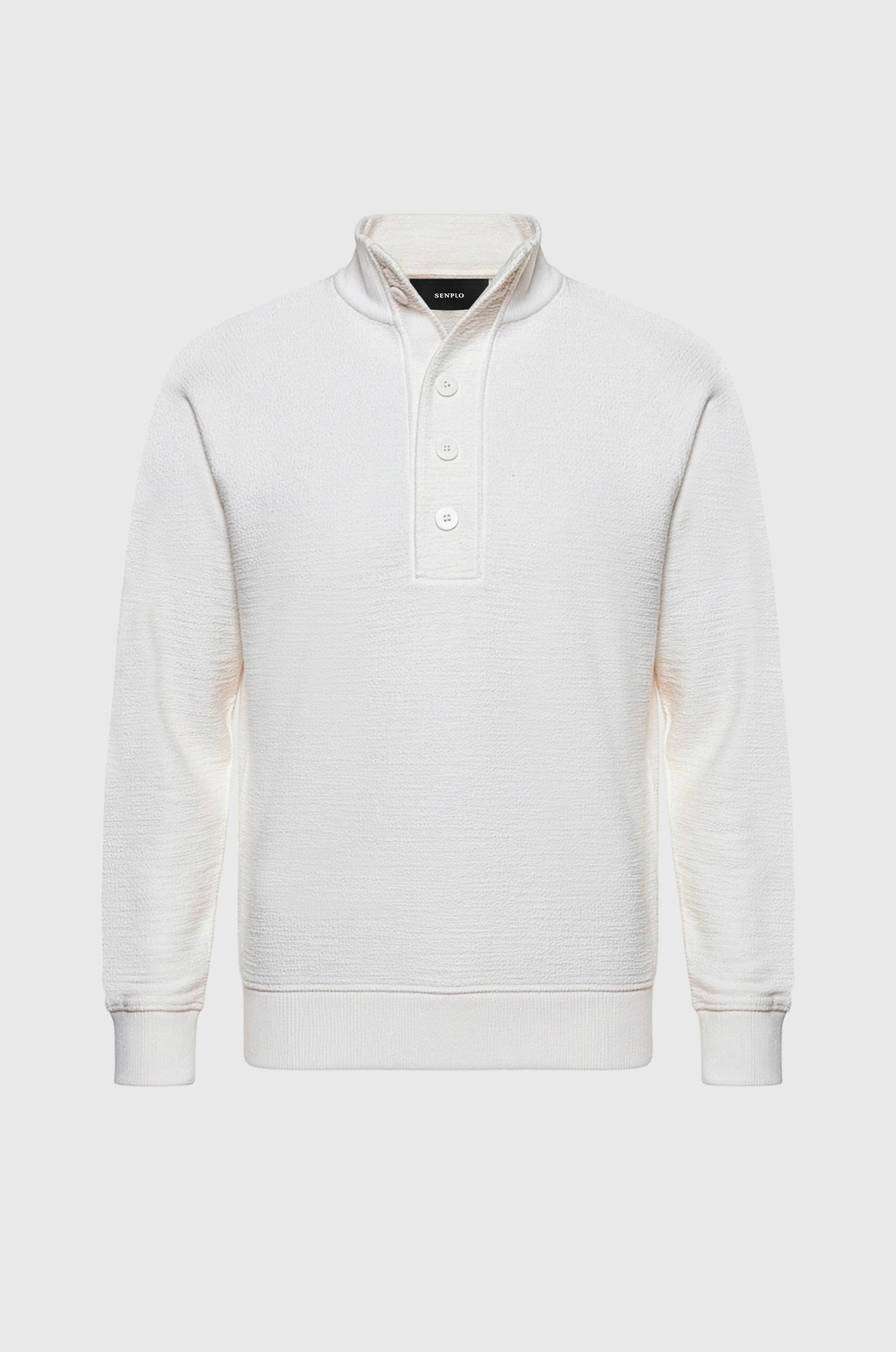 Moletom Texturizado Gola Alta com Botões Off White