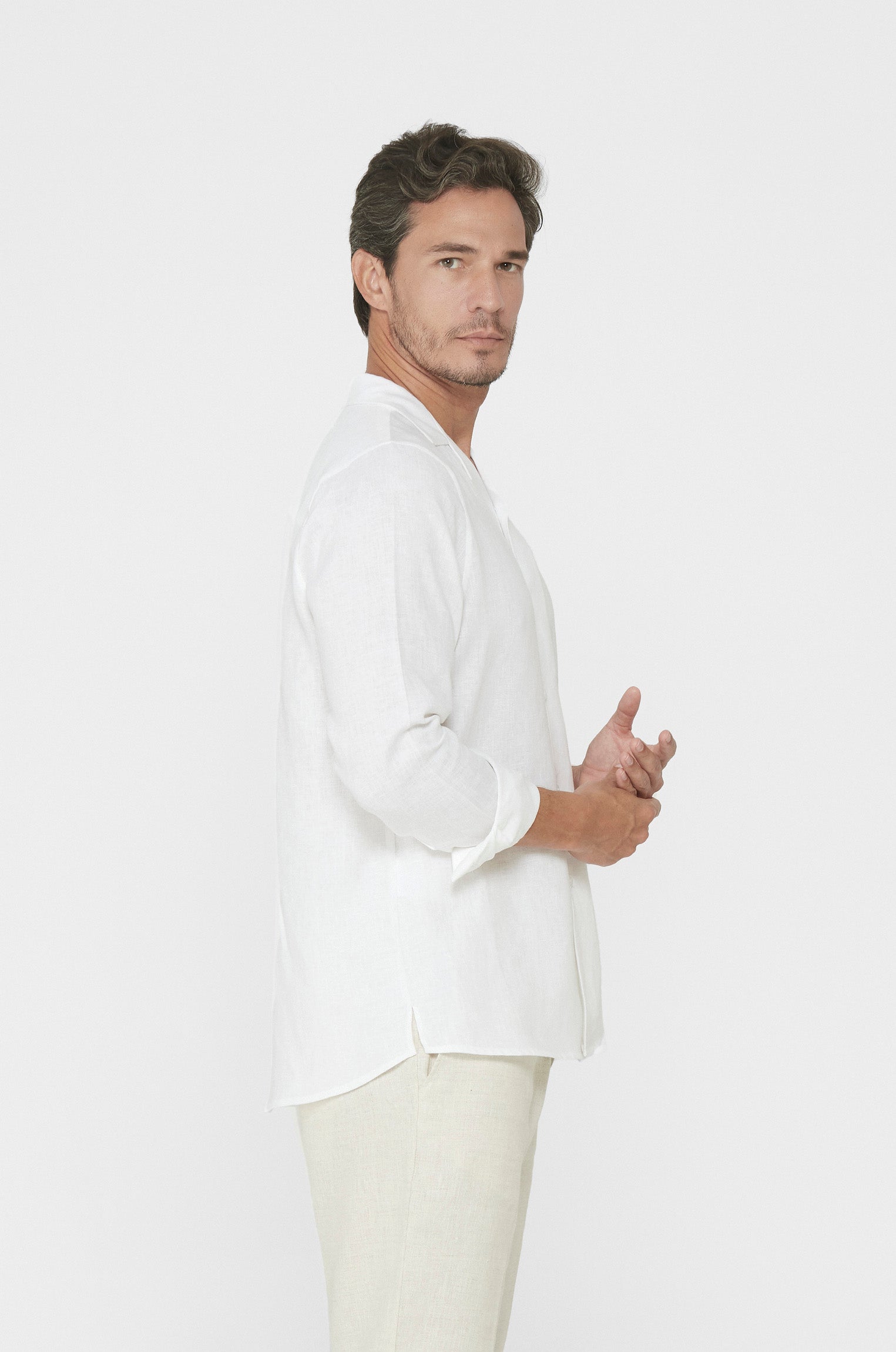 Camisa Gola Cubana Puro Linho Branca