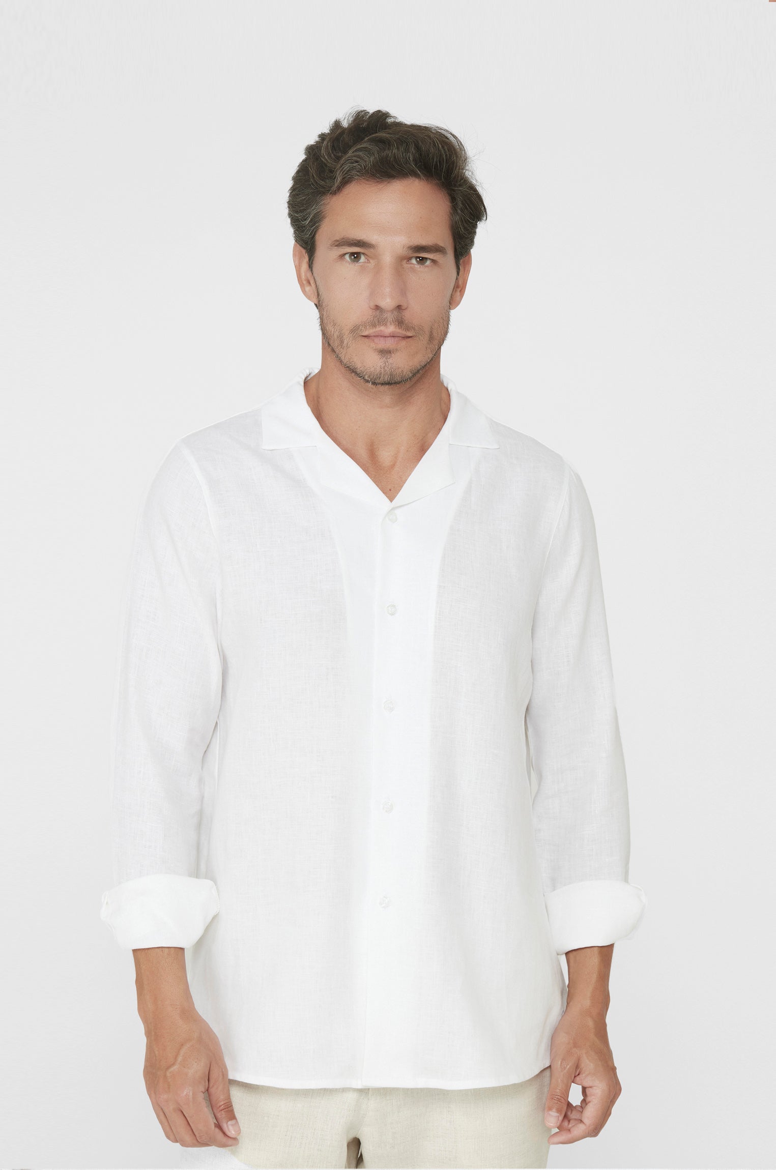 Camisa Gola Cubana Puro Linho Branca