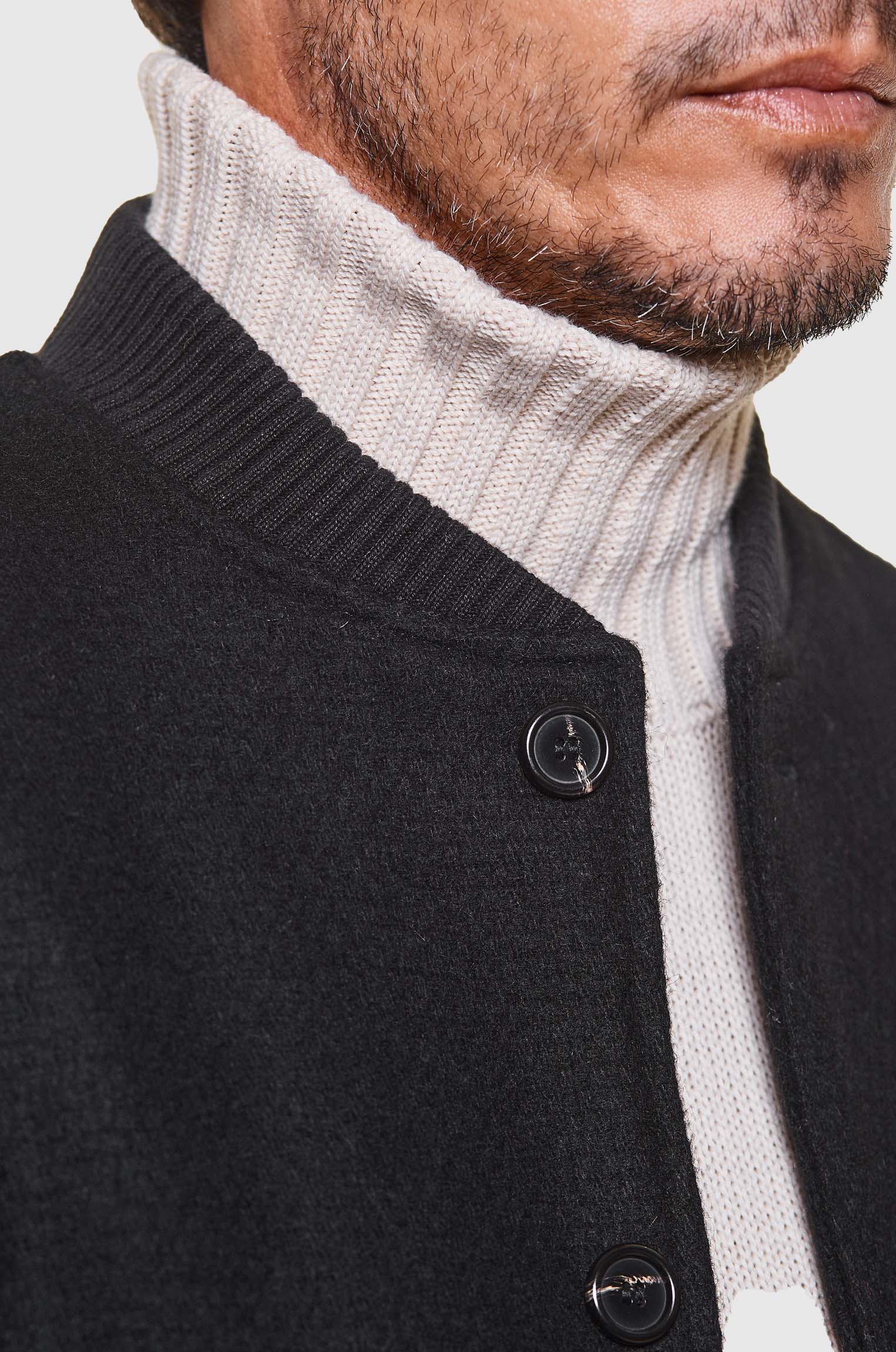 Jaqueta Bomber Lã Trama Preta