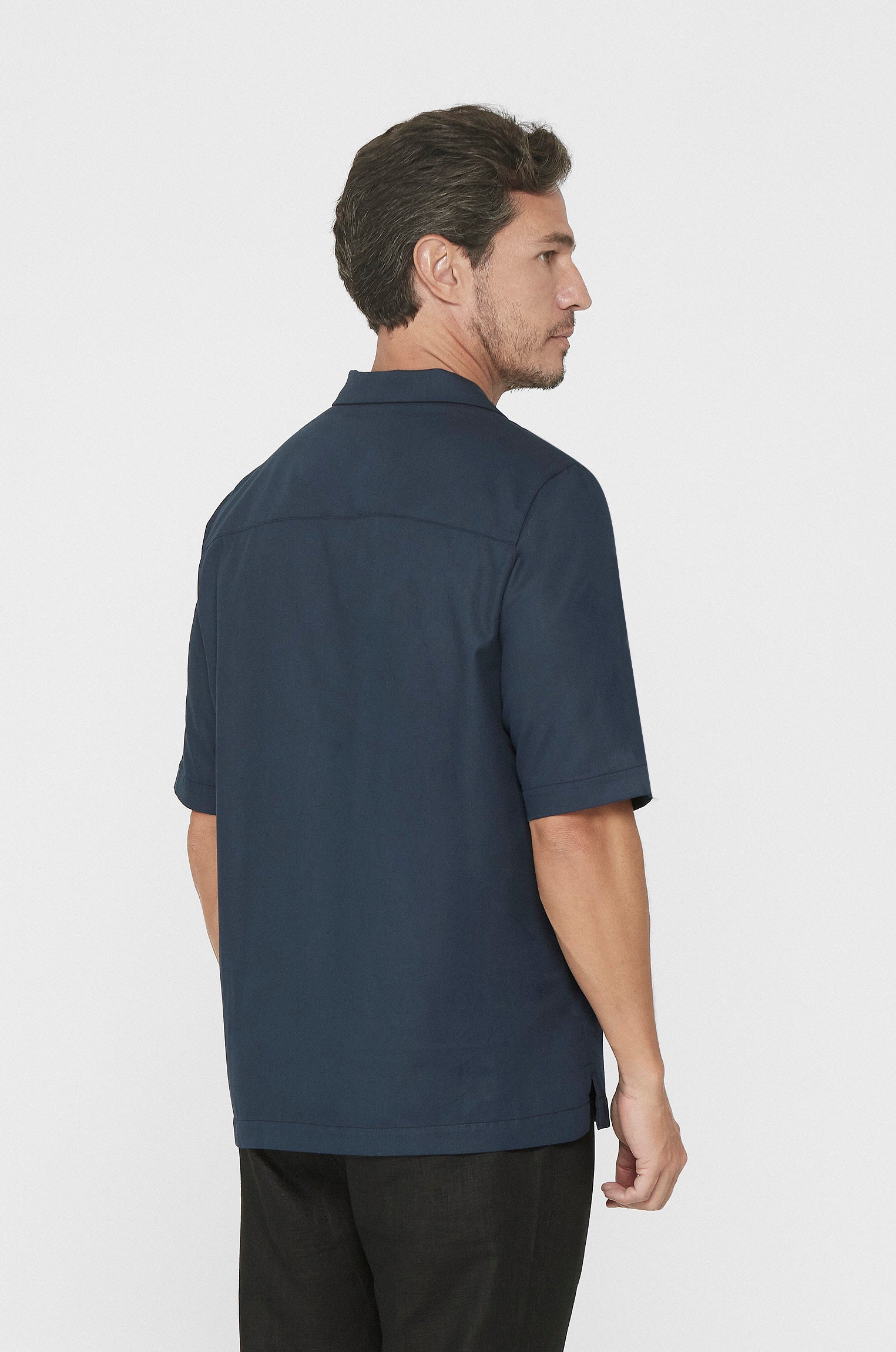 Camisa Gola Cubana Moderna Curta Marinho