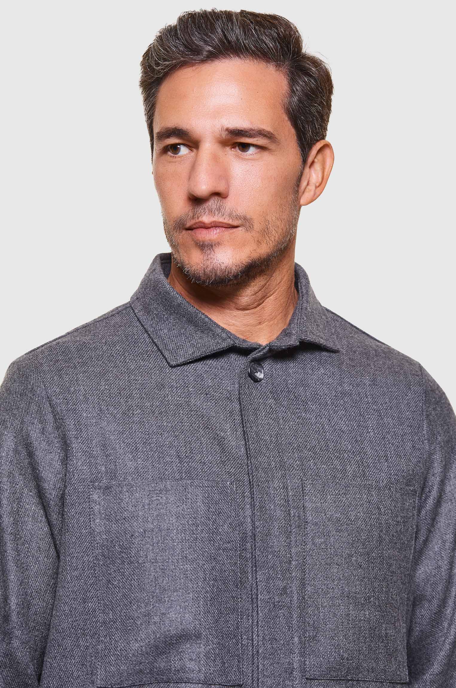 Overshirt Lã Merino Cinza Mescla
