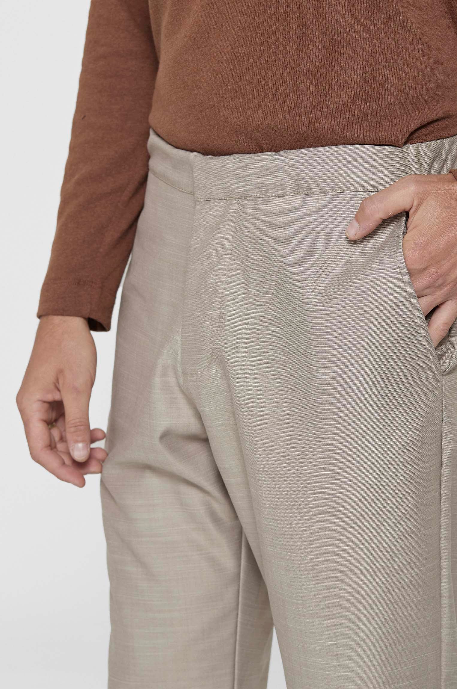 Calça Alfaiataria Tropical Bege Rajada