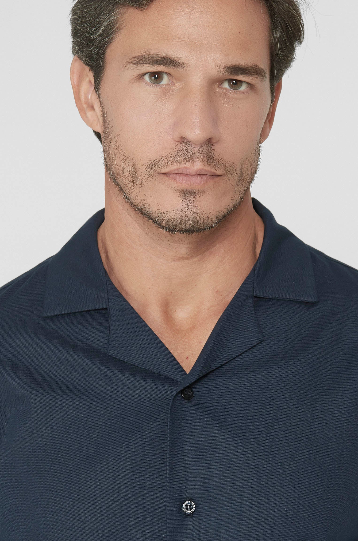 Camisa Gola Cubana Moderna Curta Marinho