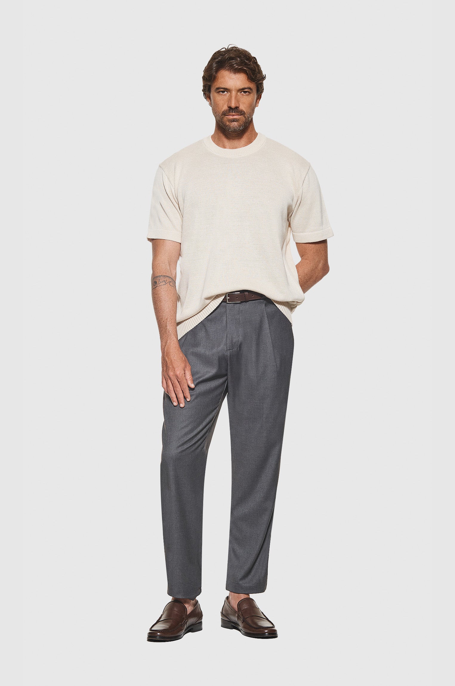 Camiseta Tricô Barra Canelada Bege