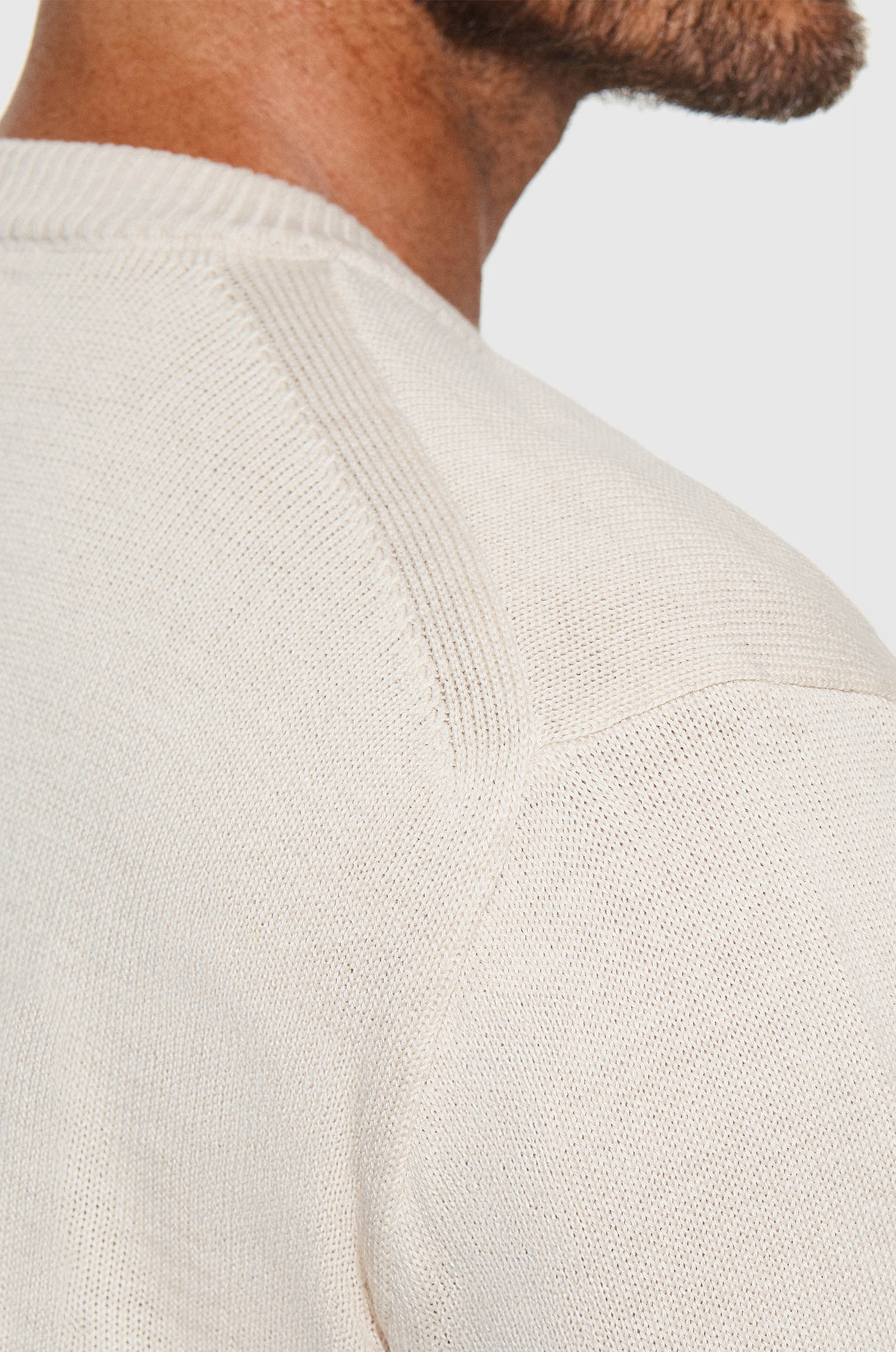 Camiseta Tricô Barra Canelada Bege