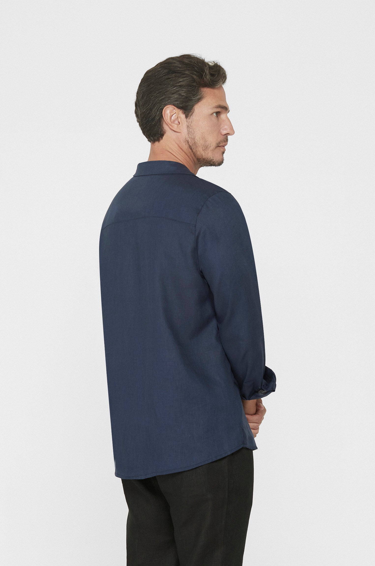 Camisa Gola Cubana Puro Linho Marinho