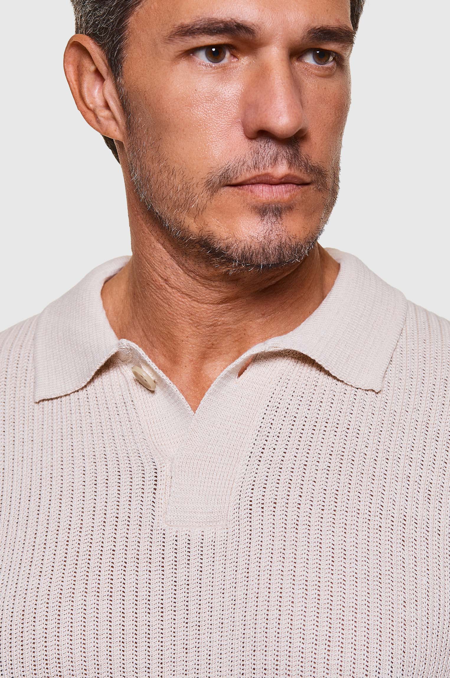 Manga Longa Polo Tricô Desagulhado Fresh Bege