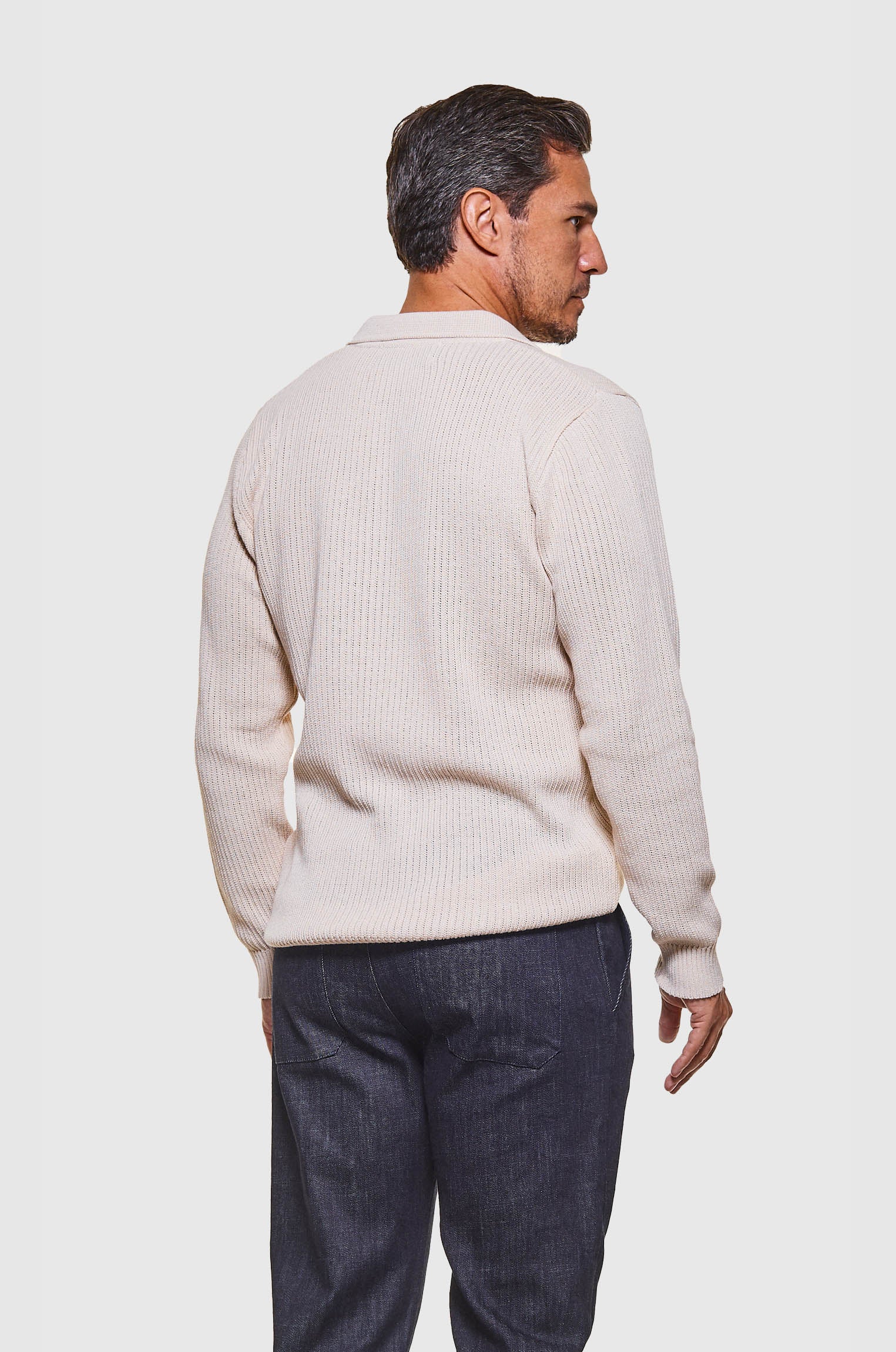 Manga Longa Polo Tricô Desagulhado Fresh Bege