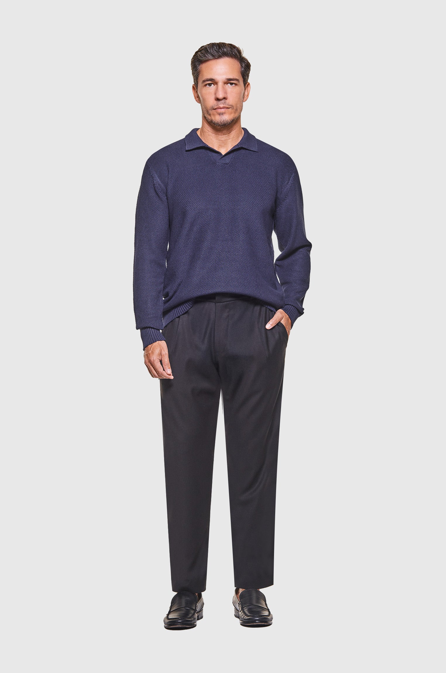 Polo Tricô Crochê Sem Botões Marinho