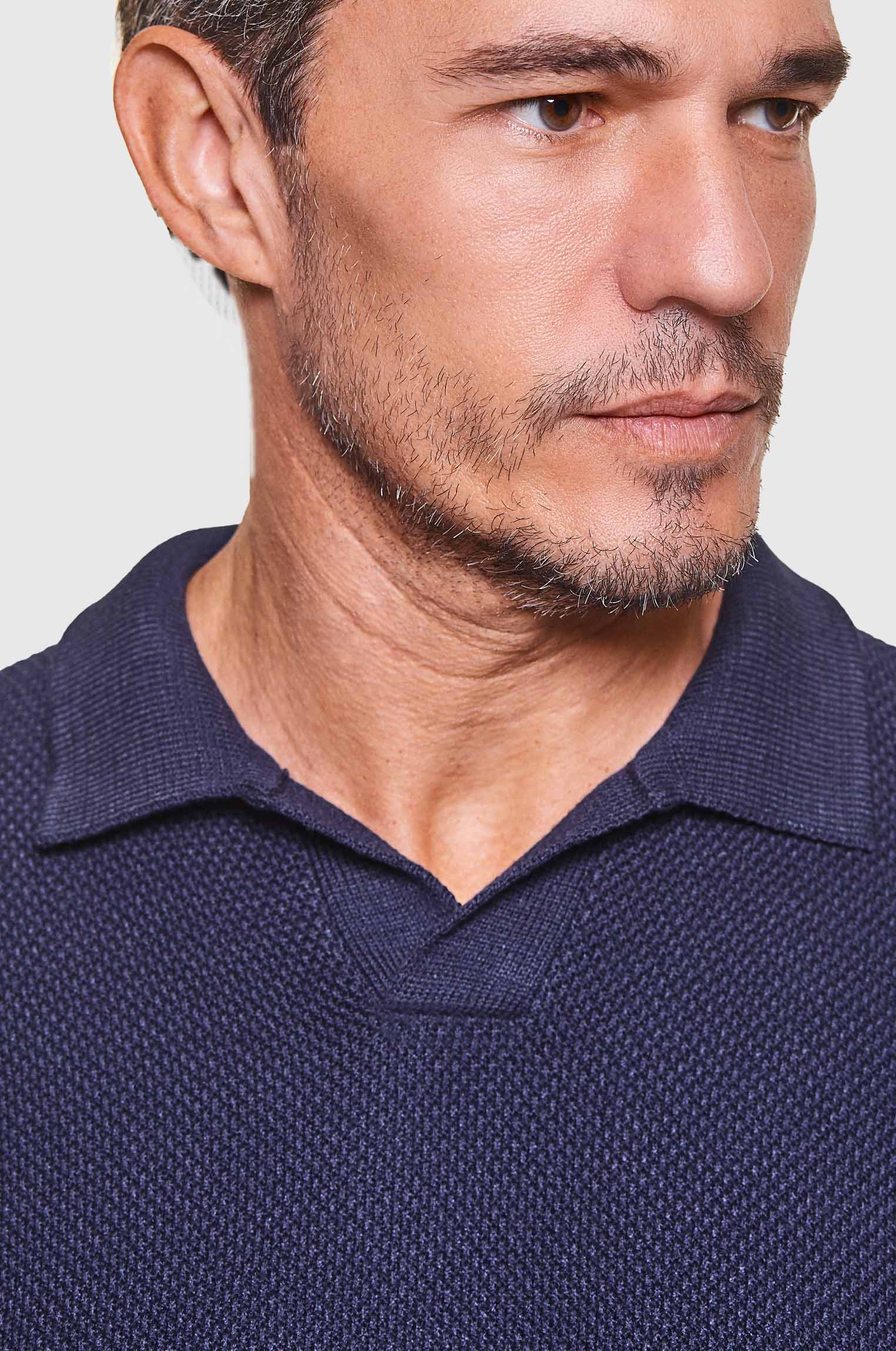 Polo Tricô Crochê Sem Botões Marinho