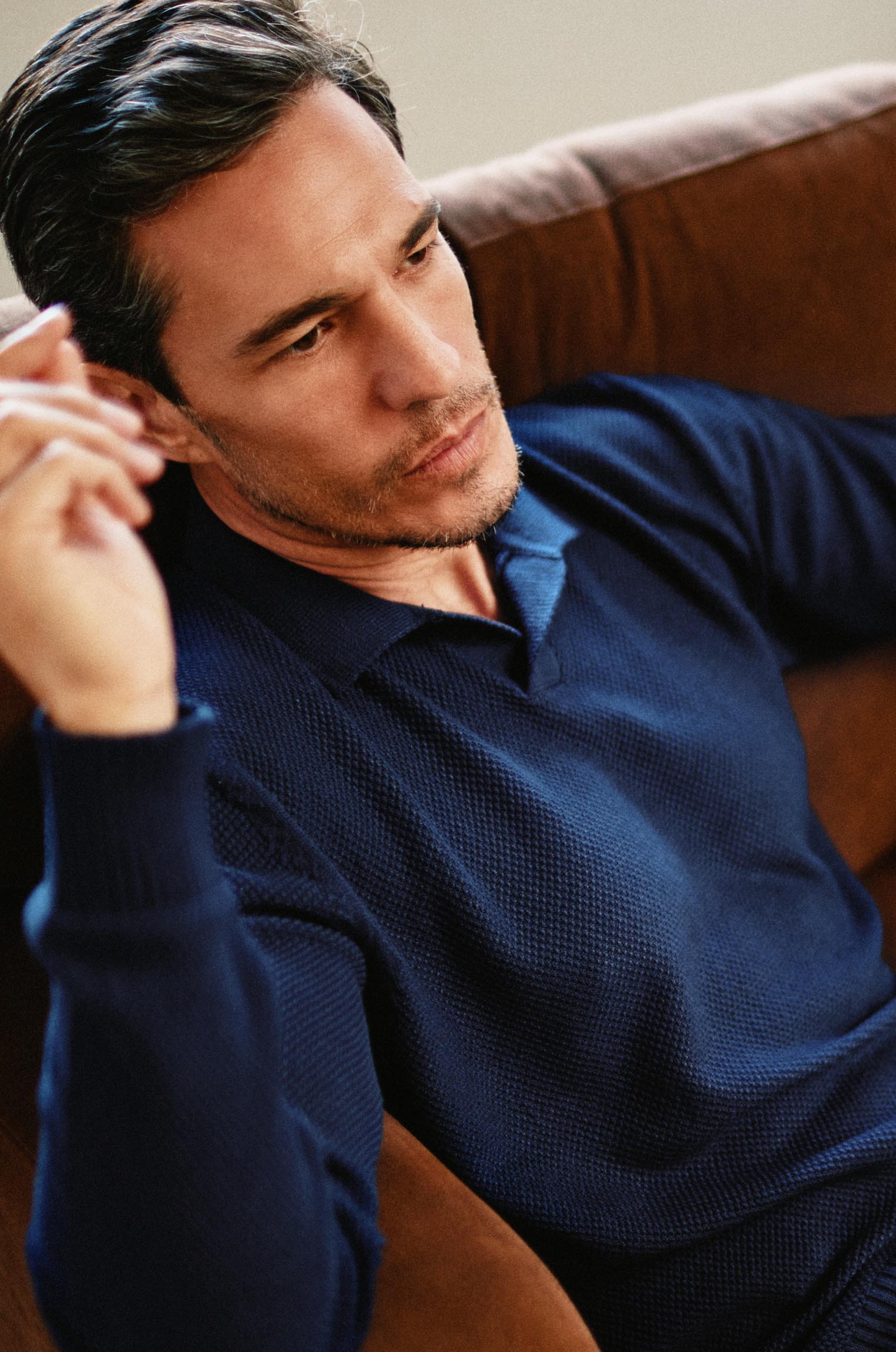 Polo Tricô Crochê Sem Botões Marinho