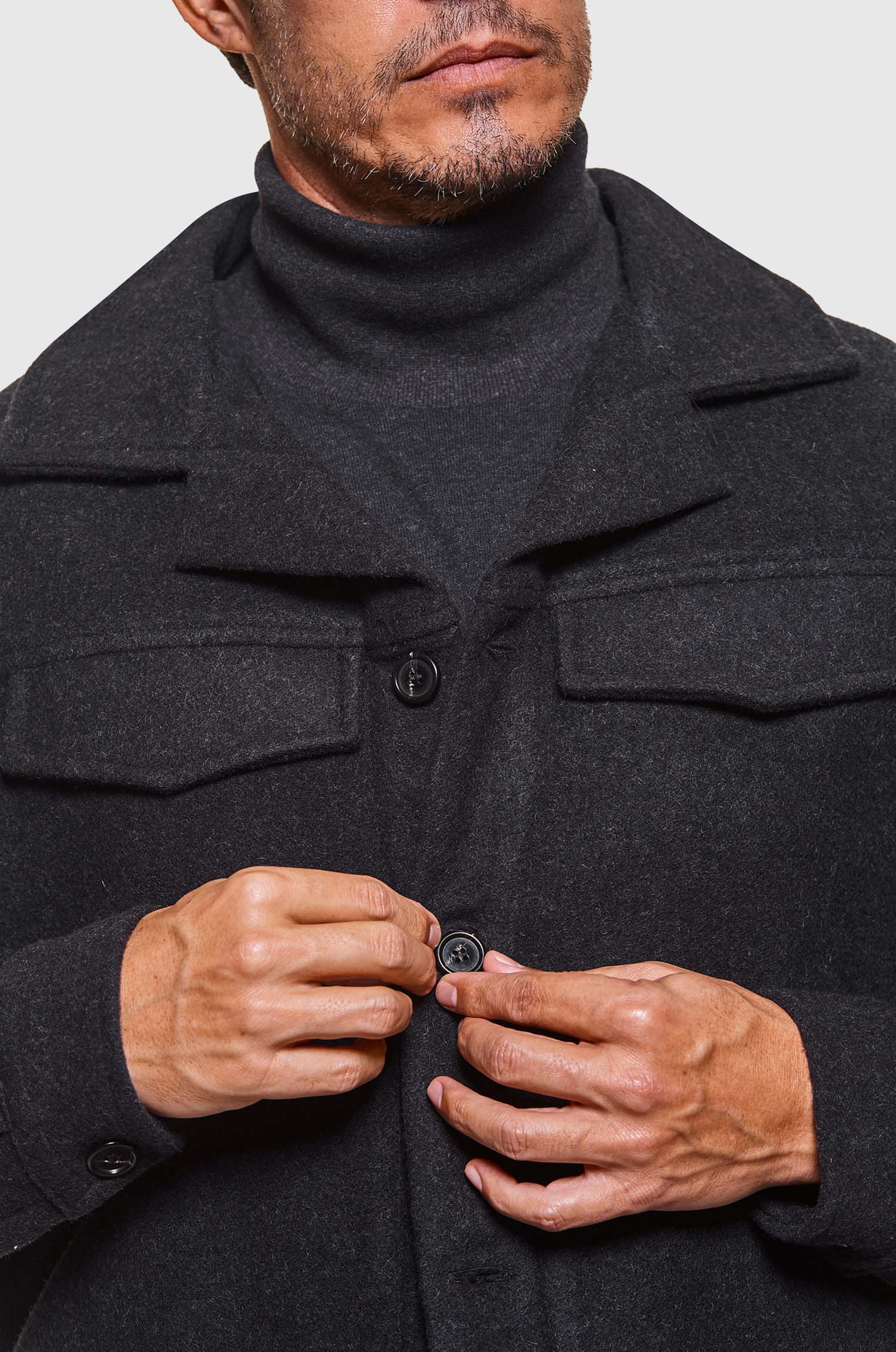 Jaqueta Trucker Lã Preto Mescla