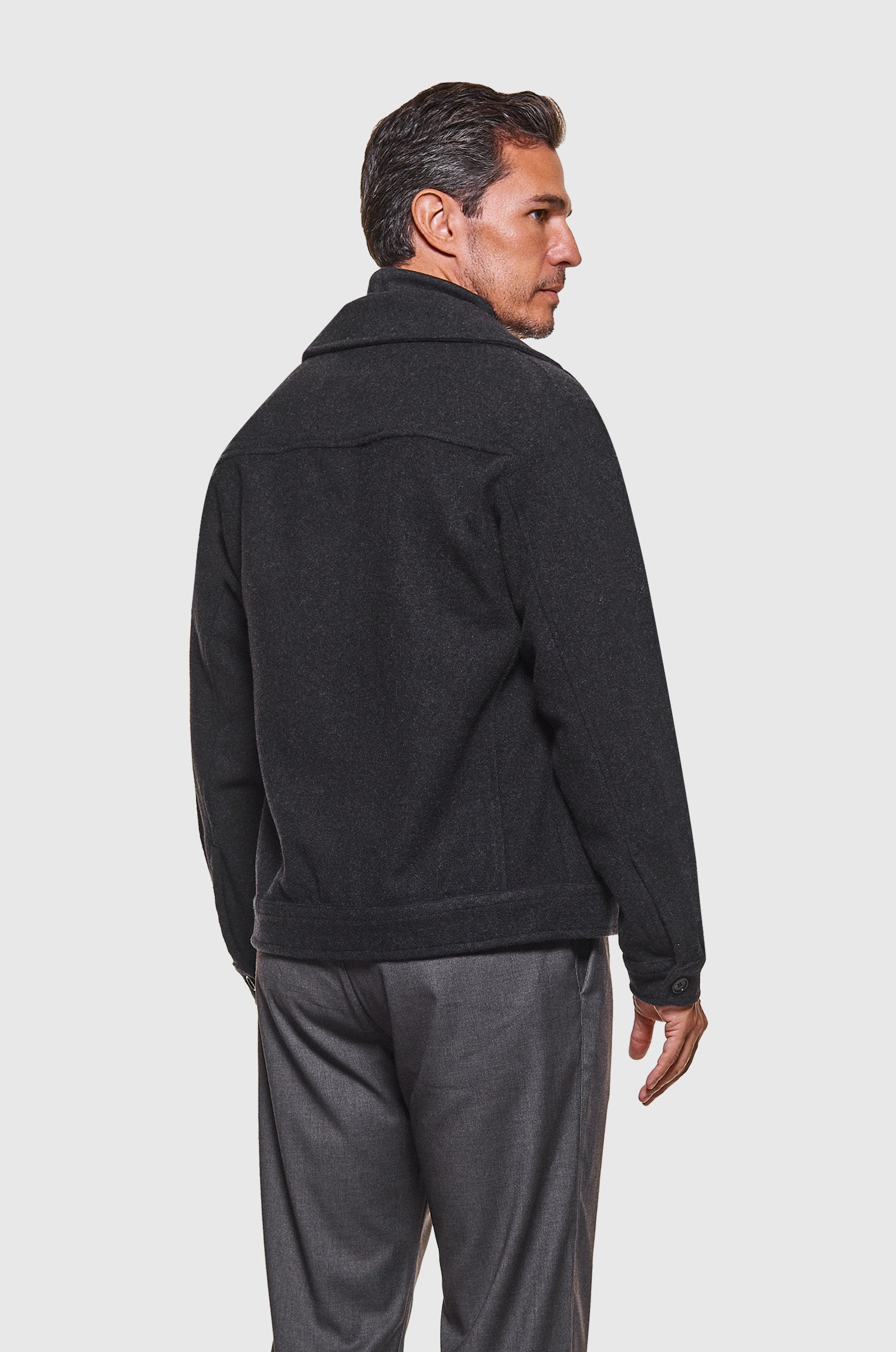 Jaqueta Trucker Lã Preto Mescla