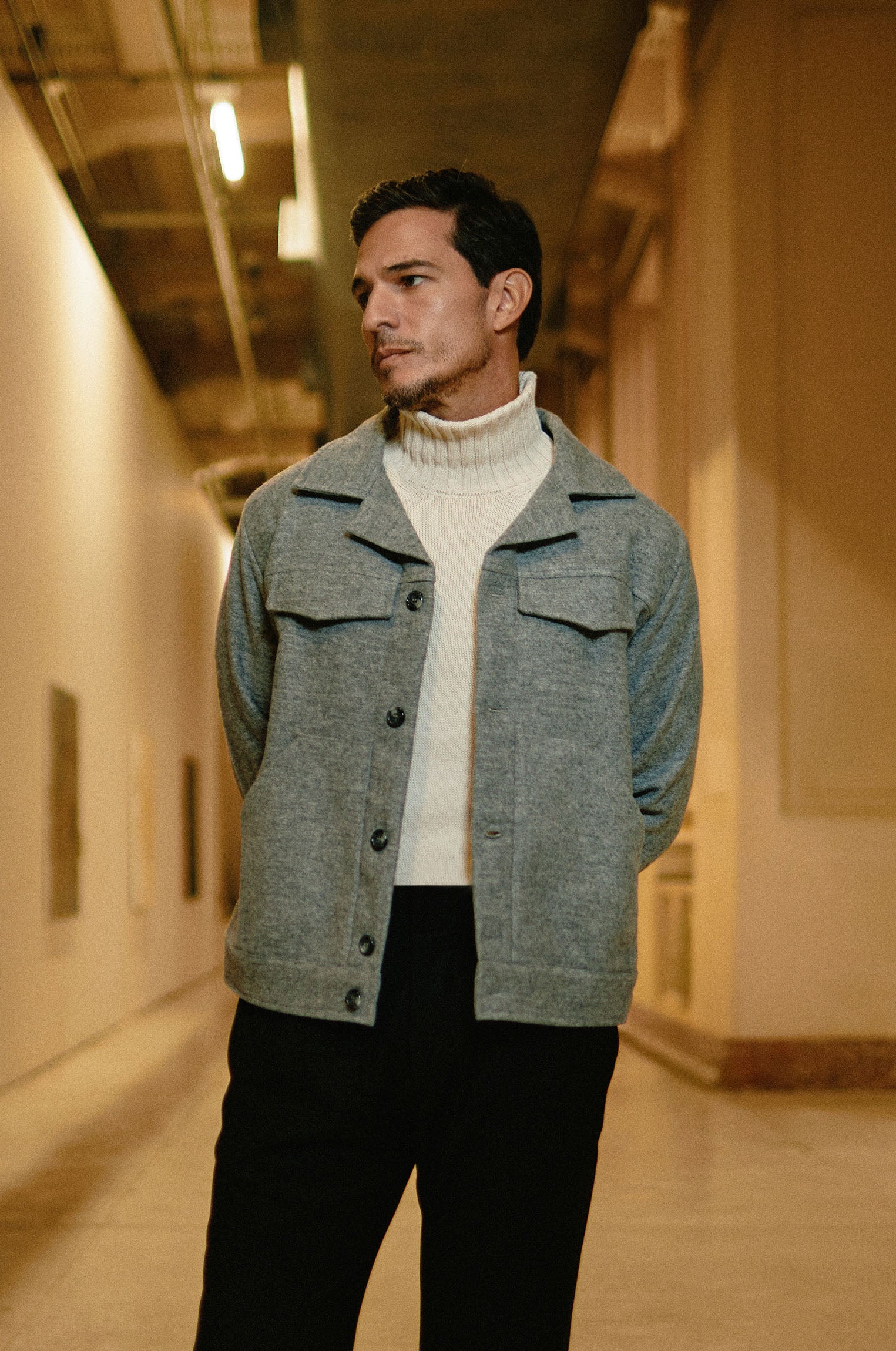 Jaqueta Trucker Lã Cinza Mescla