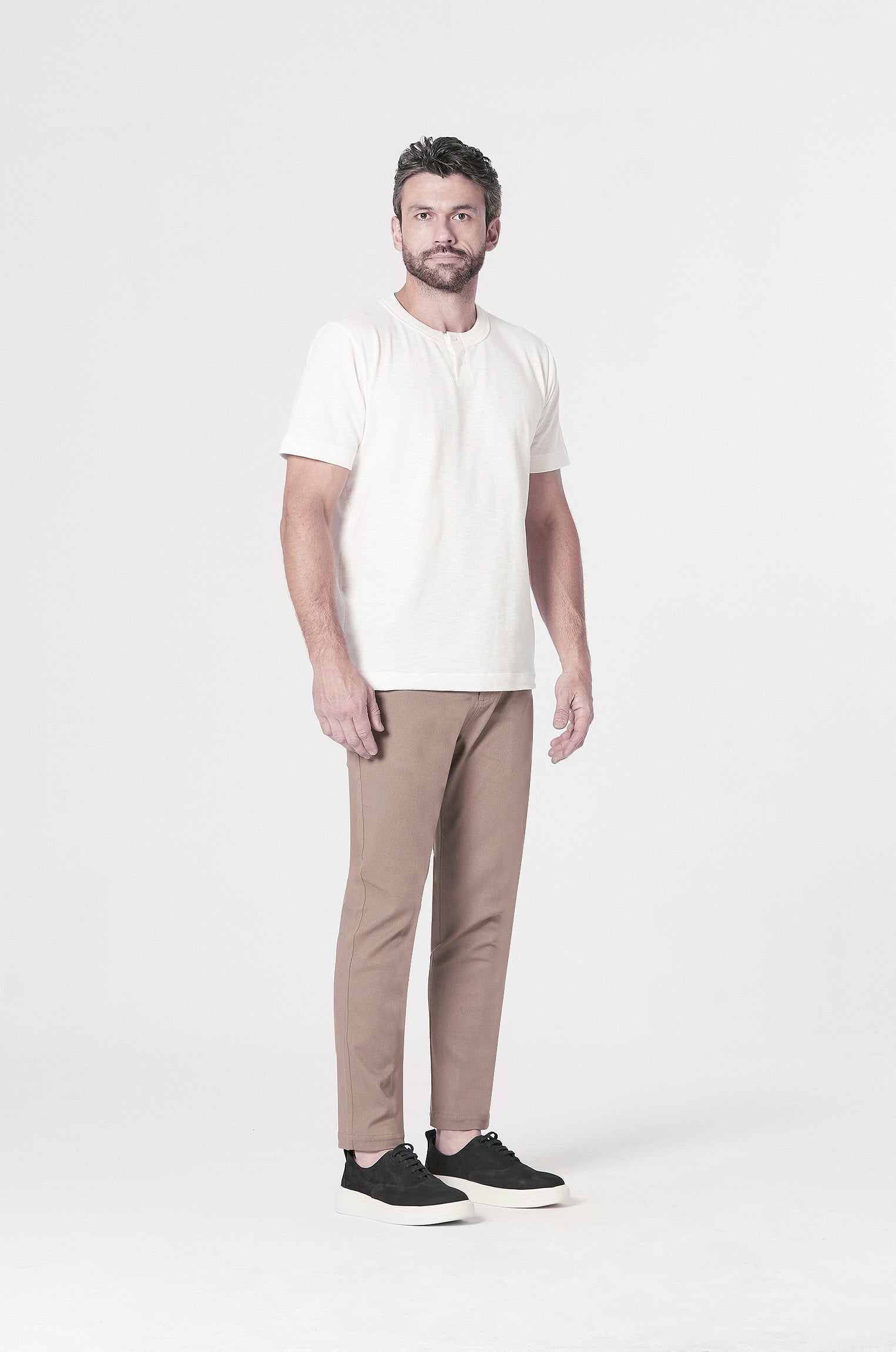 Camiseta Texturizada Henley Off White