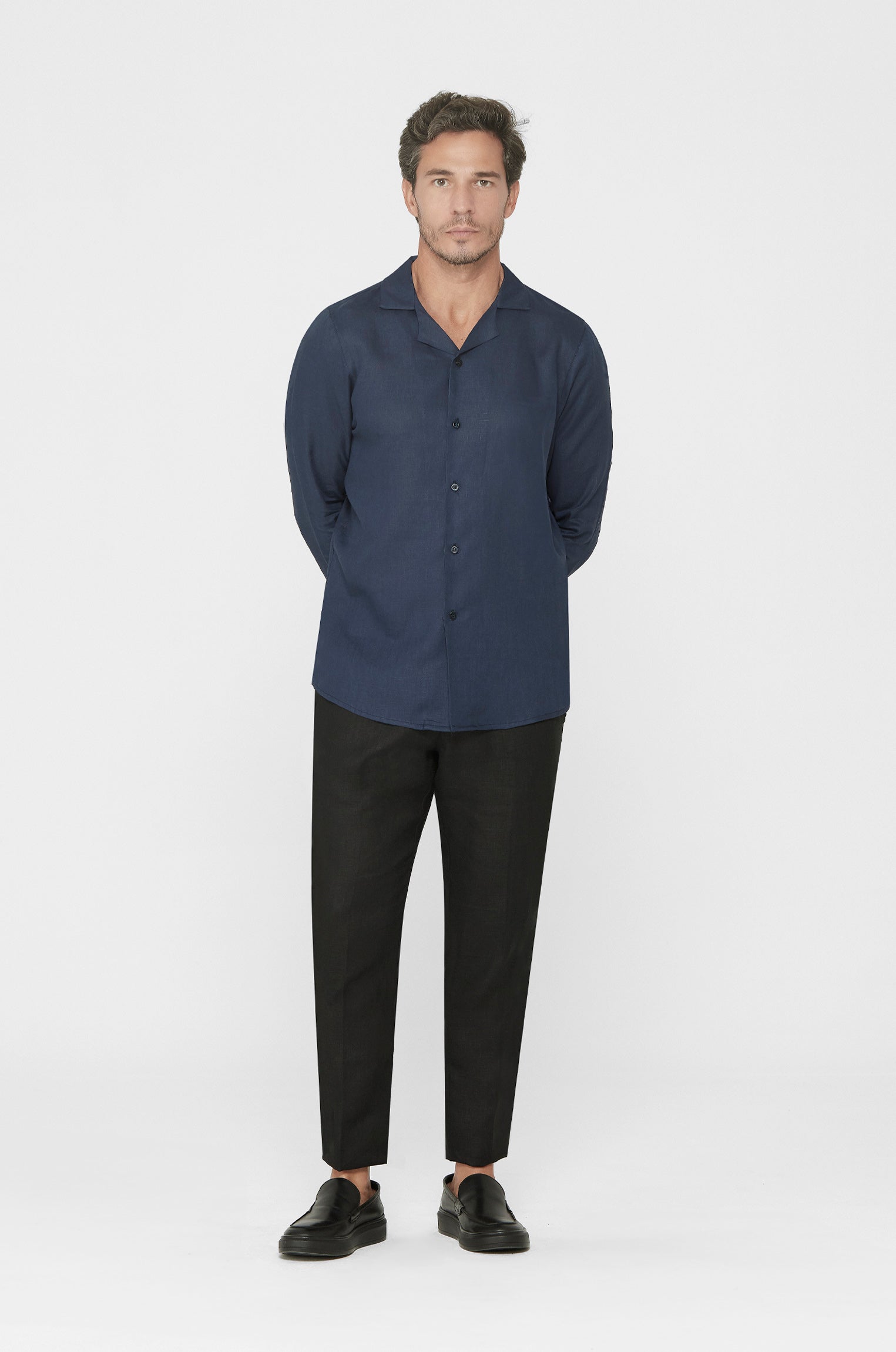 Camisa Gola Cubana Puro Linho Marinho