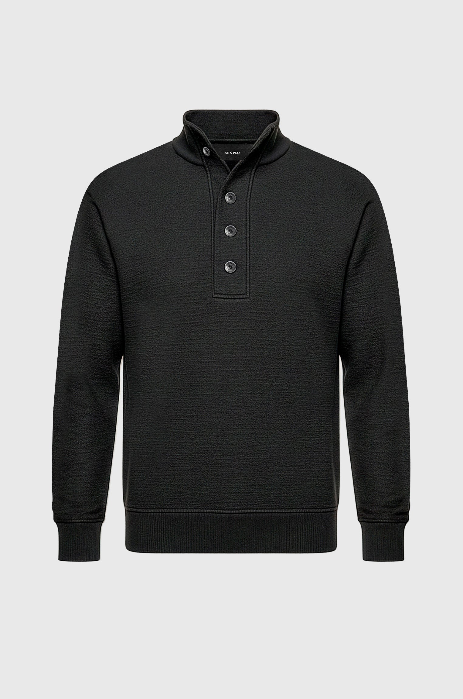 Moletom Texturizado Gola Alta com Botões Preto