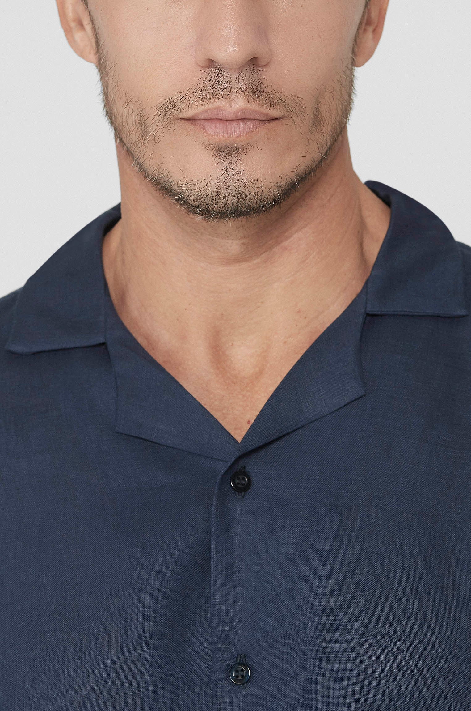 Camisa Gola Cubana Puro Linho Marinho