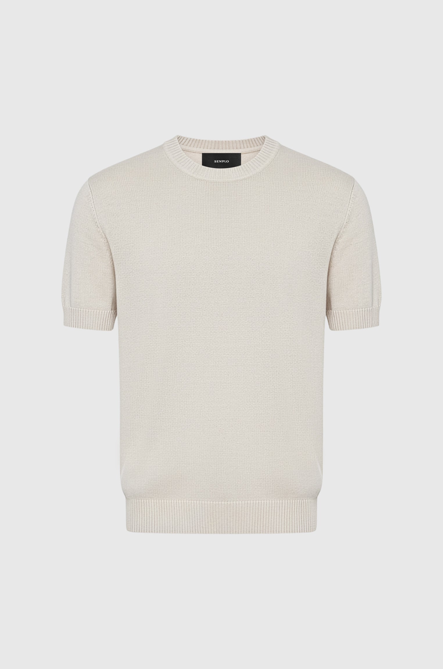 Camiseta Tricô Barra Canelada Bege