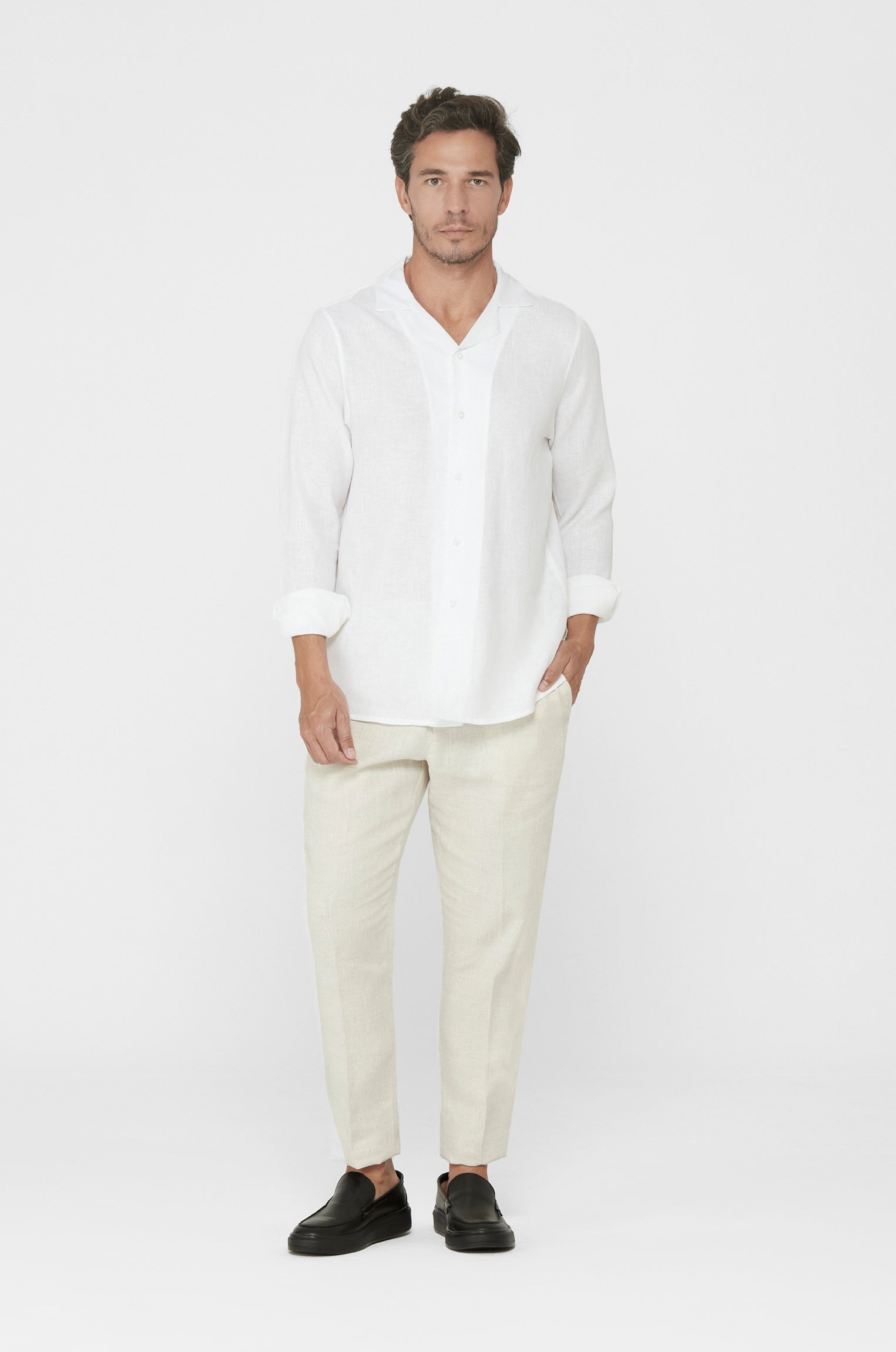 Camisa Gola Cubana Puro Linho Branca