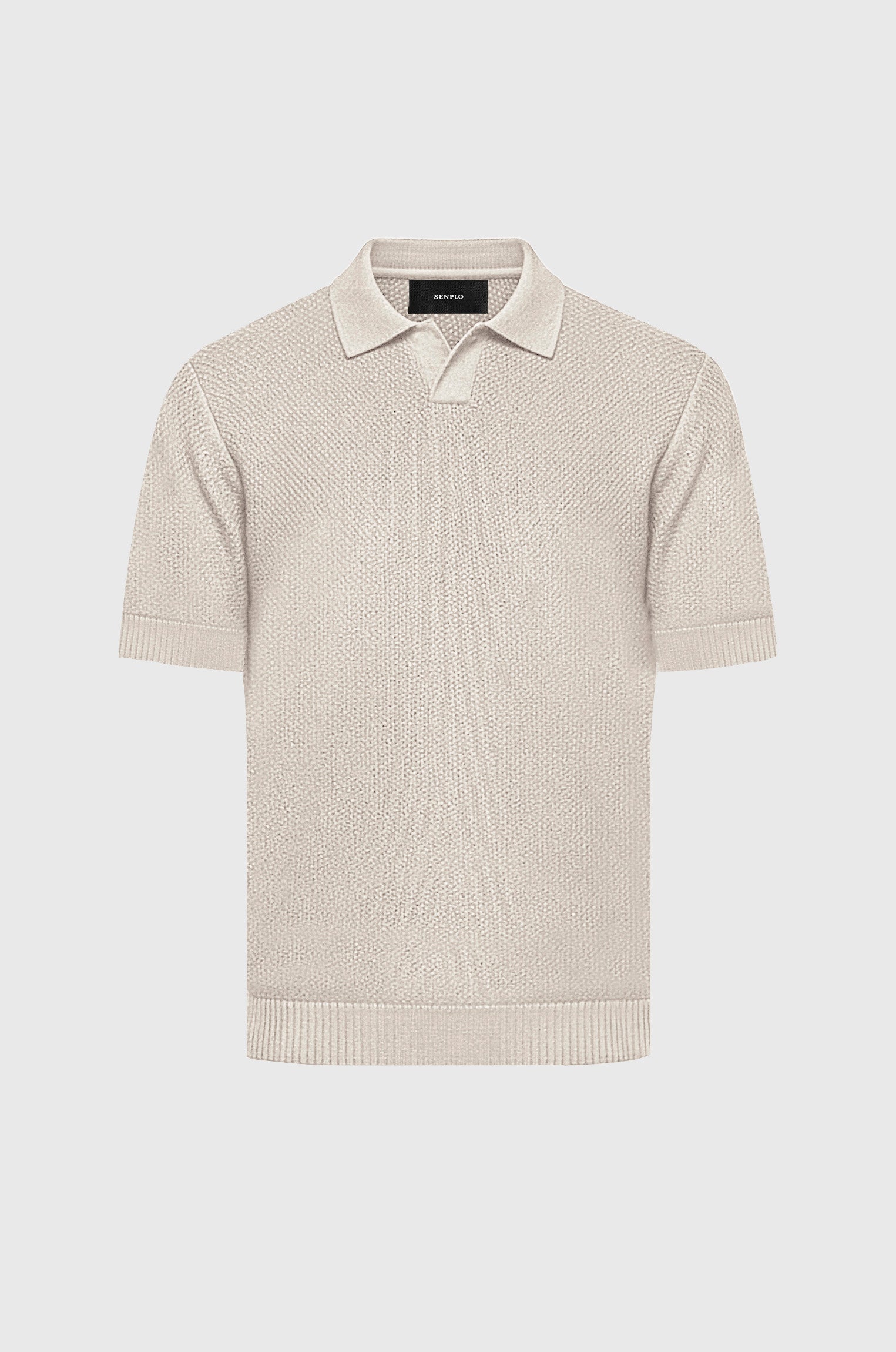 Polo Tricô em Ponto Crochê Texturizado Bege